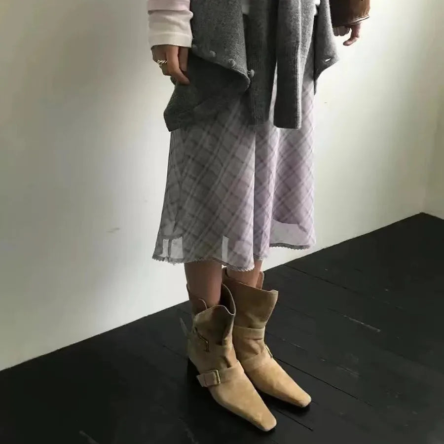 Genuine Leather Butterfly Knot Wrapped Strap Short Ankle Boots Polished Color Distressed Flat Bottomed Bare Shoes